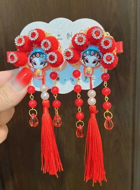京剧脸谱妲己发夹古装汉服边夹女