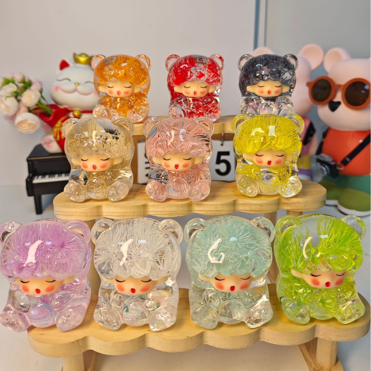 云梦小熊蓬莱松珍珠款流沙创意公仔盲盒可爱呆萌桌面车载摆件