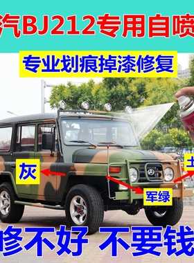 北汽BJ212补车漆军绿金属自喷漆修复车用油漆亚光黑迷彩白色北京