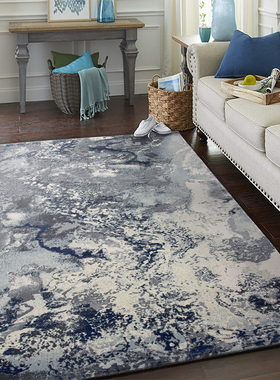 土耳其现代简约抽象蓝色混纺3D立体客厅沙发卧室床边进口机织地毯