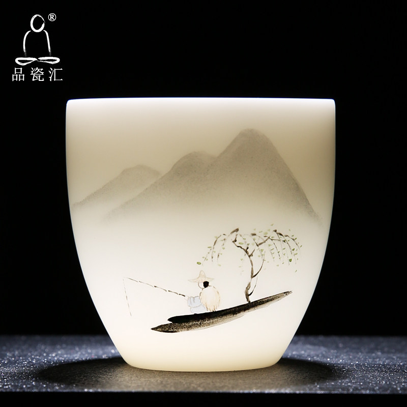 主人杯单杯单个茶盏男手绘品茗杯白瓷茶具私人定制功夫陶瓷小茶杯