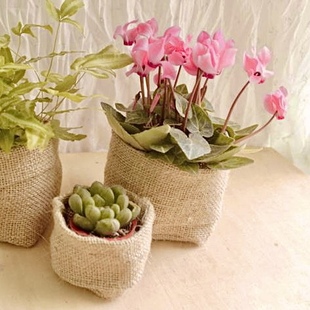 圆底小麻布袋花盆套麻布篮钥匙篮黄麻布兜亚麻杂物收纳框定制印刷