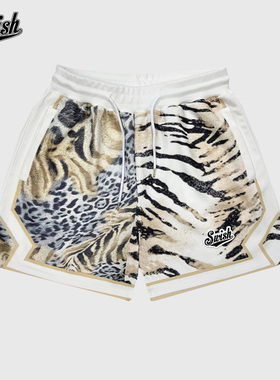 SWISH THE BALL IN丛林拼贴豹纹迷彩美式华夫格篮球短裤夏季百搭