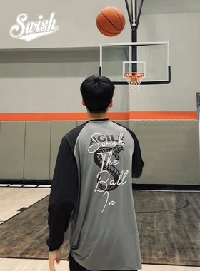 Swish 插肩袖投篮服男美式篮球蛇印花训练服宽松运动复古长袖上衣