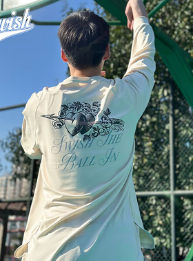 Swish投篮服爱心印记美式篮球长袖t恤男宽松运动速干训练