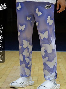 SWISH THE BALL IN蝴蝶剪影美式速干拉链九分篮球长裤薄运动男