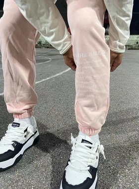 Swish 标语系列做旧长裤美式针织篮球运动男秋季宽松束脚卫裤