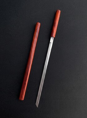 龙泉手工微兵器血檀木素装迷你大马士革唐刀金属模型摆件未开刃