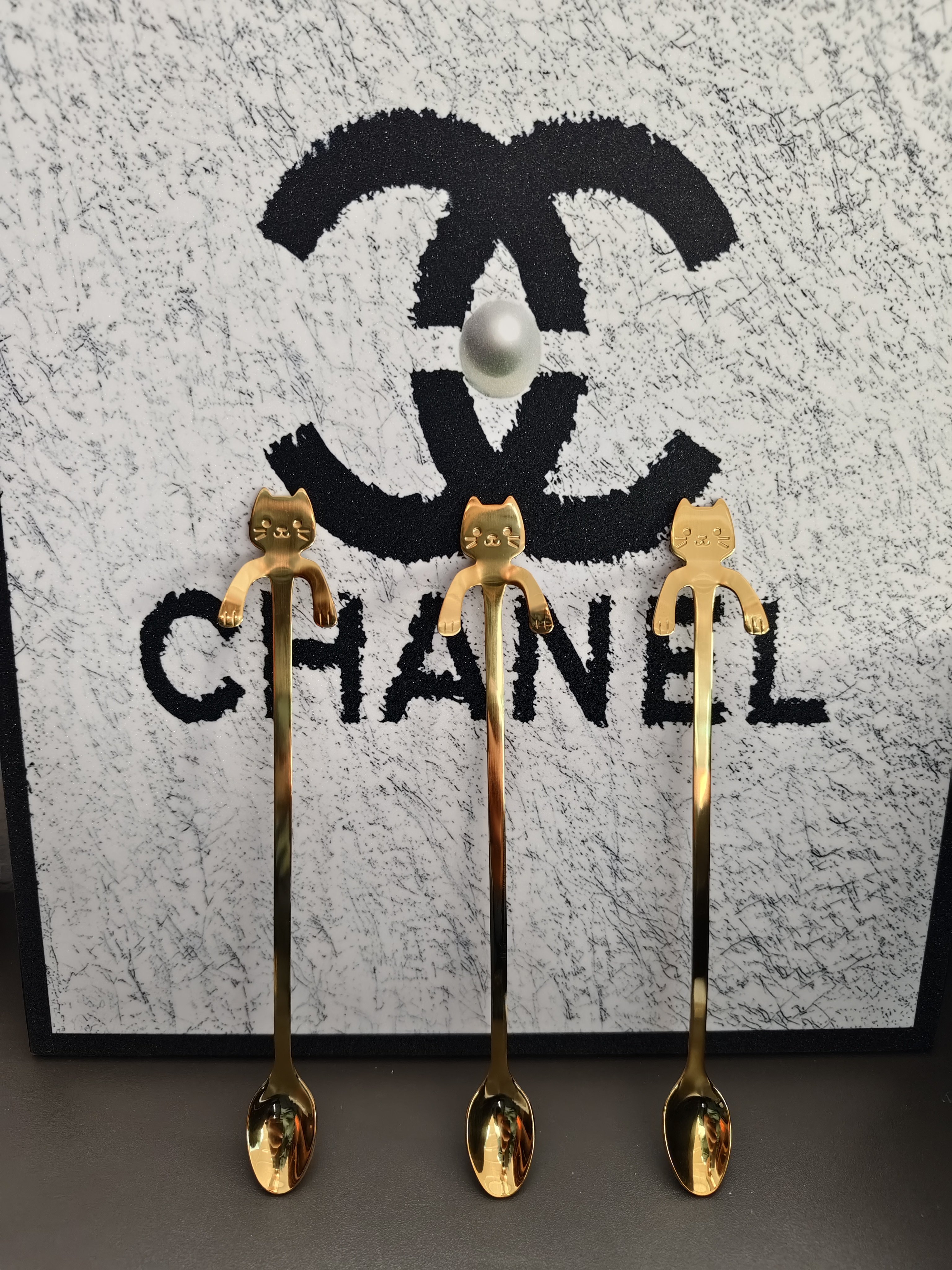 A47-出口外贸304不锈钢钛金甜品勺3个