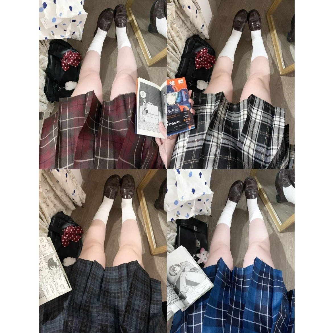 胖MM大码合集制服日系百搭格子裙jk学院百褶裙短裙学生校园格裙女