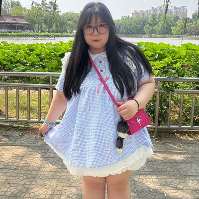 胖MM大码韩系甜美蓝色格子娃娃领上衣女夏季高腰短裙裤显瘦连衣裙