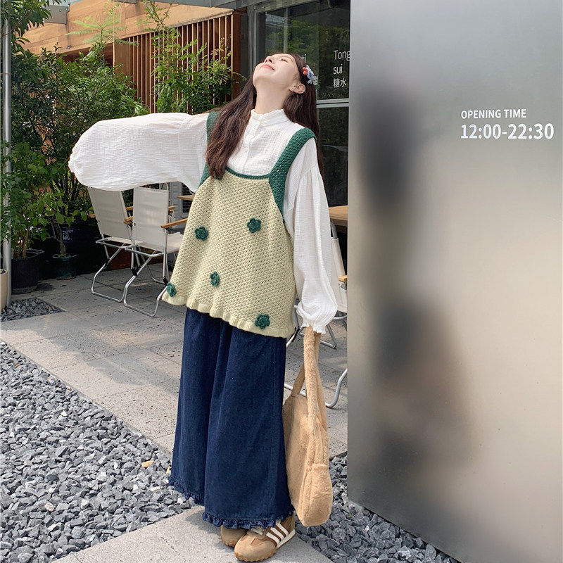 胖MM大码大码女装日系复古减龄叠穿立体花朵针织背心早春宽松上衣,女装/女士精品,马夹,淘宝优惠券,粉丝福利购,淘宝优惠卷