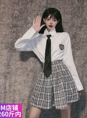 2020春秋白色特大码学院风jk衬衫女长袖胖mm200斤加肥加绒黑衬衣