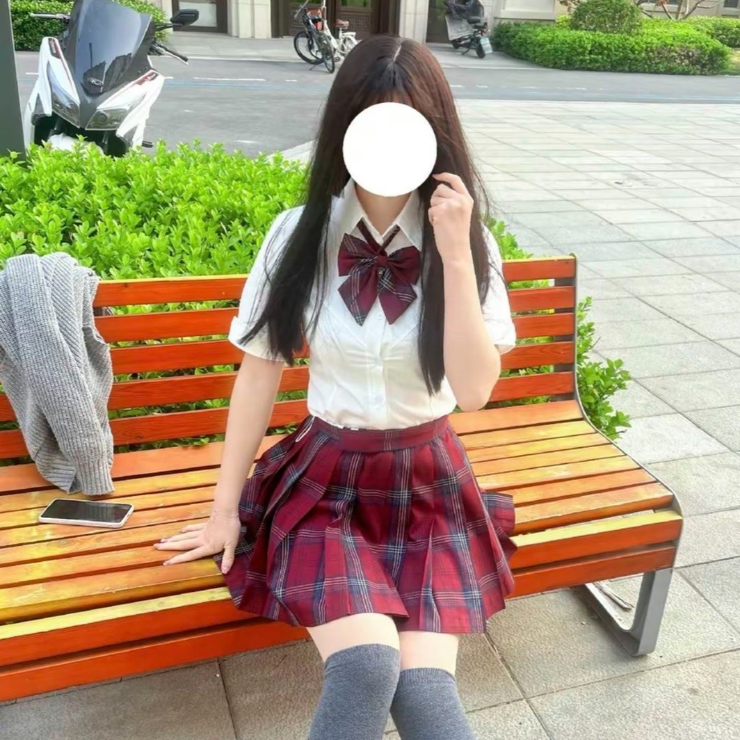 胖MM大码【三件套】jk制服美式纯欲学院风收腰衬衫显瘦玄格裙套装