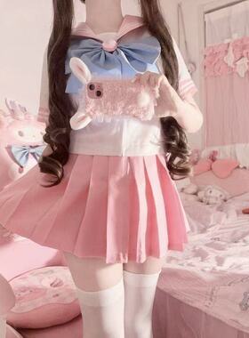 胖MM大码复刻bodyline粉色水手服美少女战士jk短袖日系学院套装夏