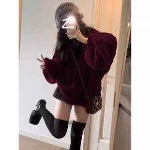 胖MM200斤特大码 红色麻花针织毛衣美拉德慵懒软糯女百褶裙两件套