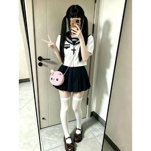胖MM大码k制服基础白三本水手服套装日系校供青春校园软妹穿搭夏