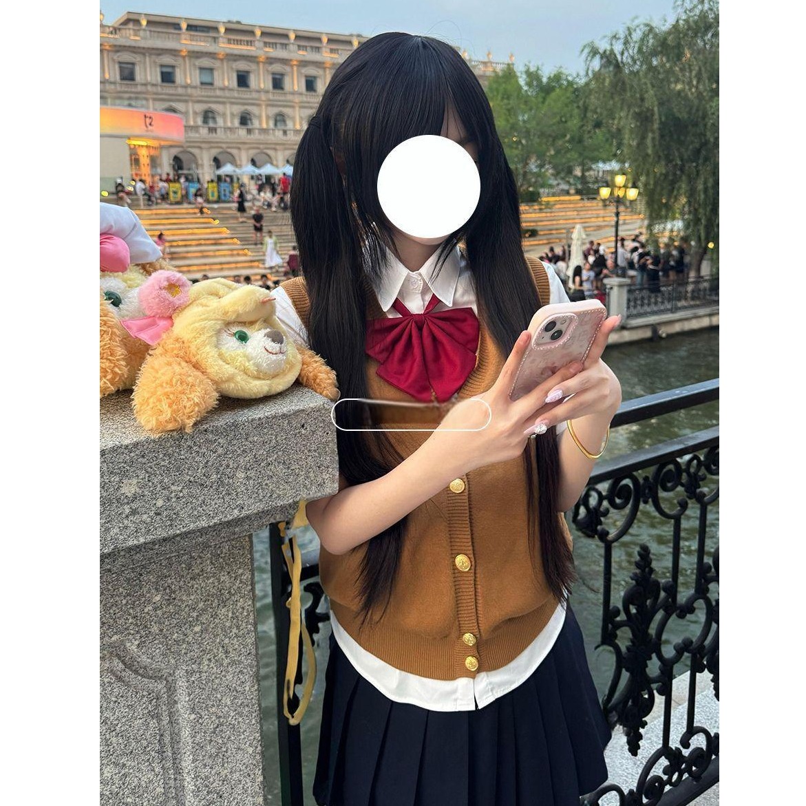 胖MM大码JK制服针织马甲背心开衫上衣夏季女叠穿漫感上衣短裙套装