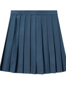 胖MM200斤特大码半身裙女纯色JK百褶裙夏新款小个子蓝色短裙百搭