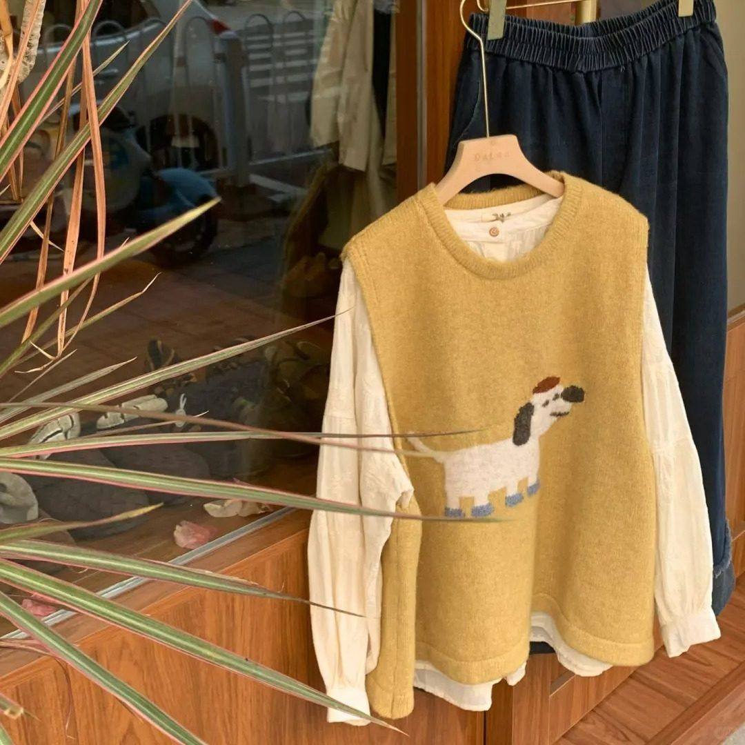 胖MM大码秋冬新款无袖可爱小狗提花圆领卡通印花保暖无袖针织背心,女装/女士精品,马夹,淘宝优惠券,粉丝福利购,淘宝优惠卷