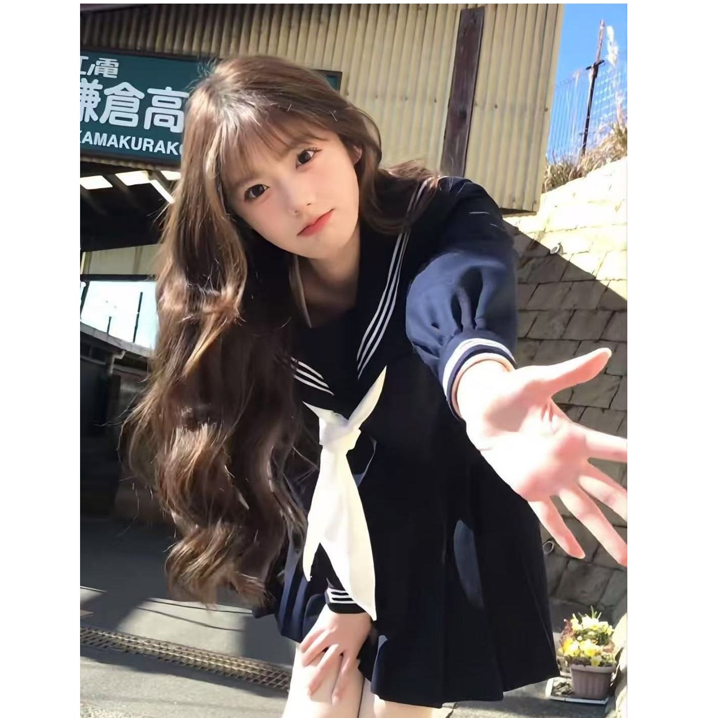 胖MM大码JK制服套装水手服中间服绀裙日系学生穿搭绀色黑色长短袖