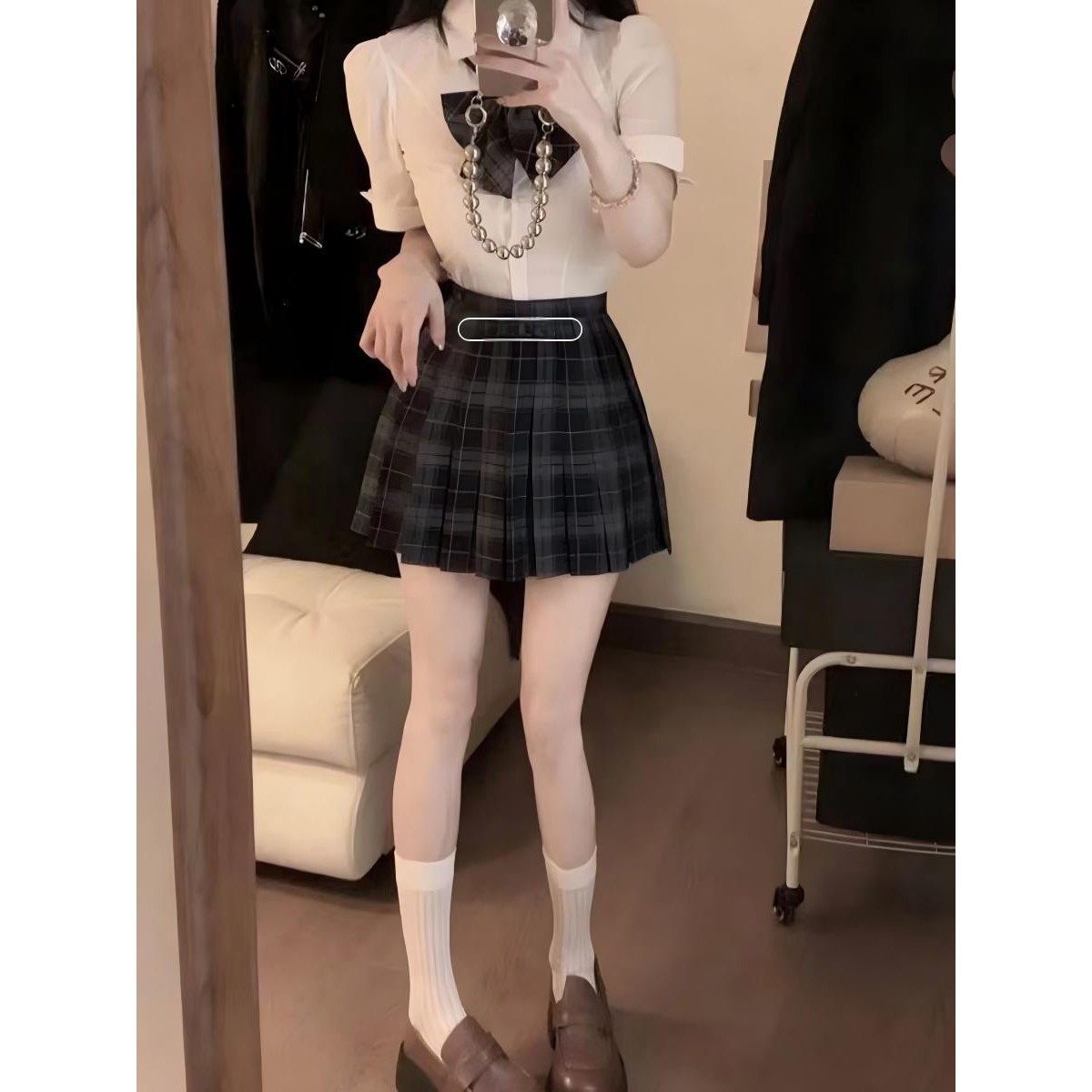 胖MM大码JK制服收腰衬衫短袖学院风修身显瘦辣妹上衣百褶裙套装女图片