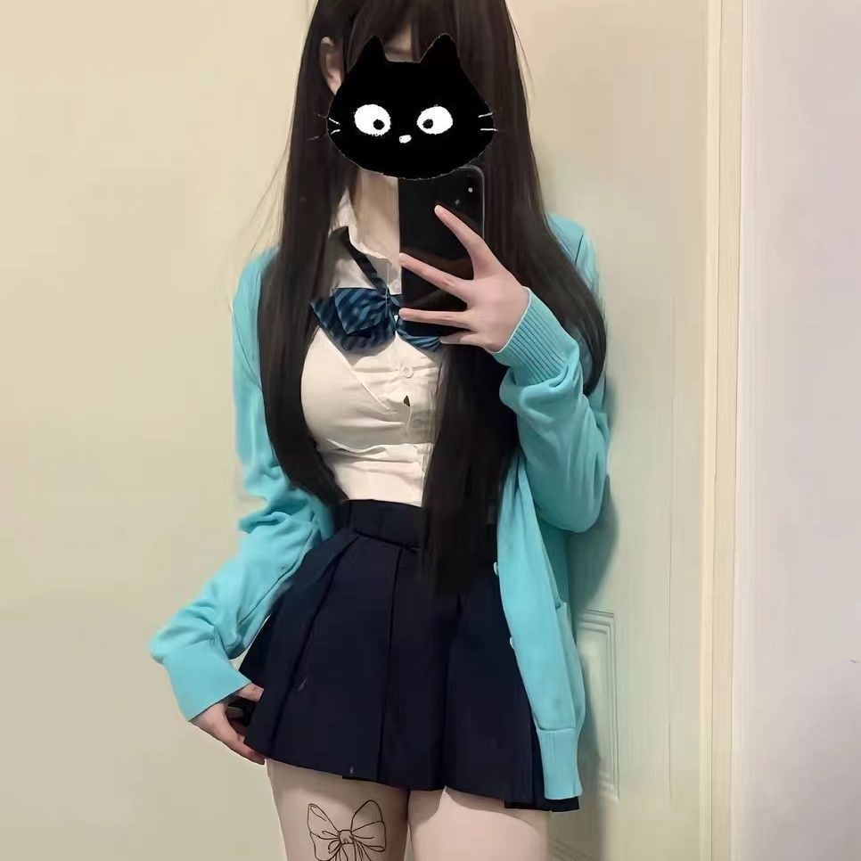 胖MM大码日系jk制服毛衣秋冬樱花妹针织开衫百搭校供学院风套装女