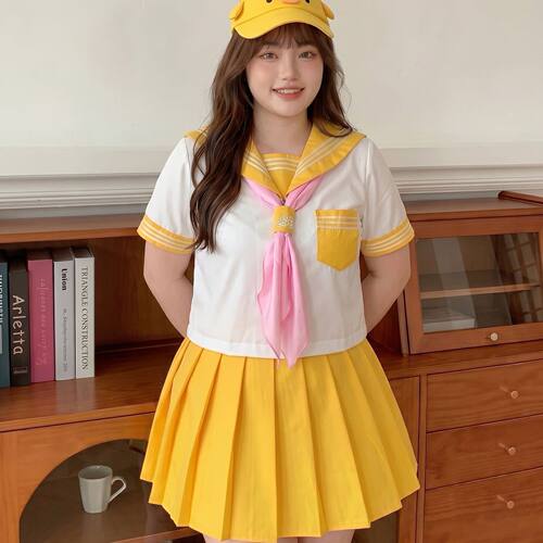 胖MM大码jk制服夏季学院风bl水手服多巴胺配色校供感双子jk套装女