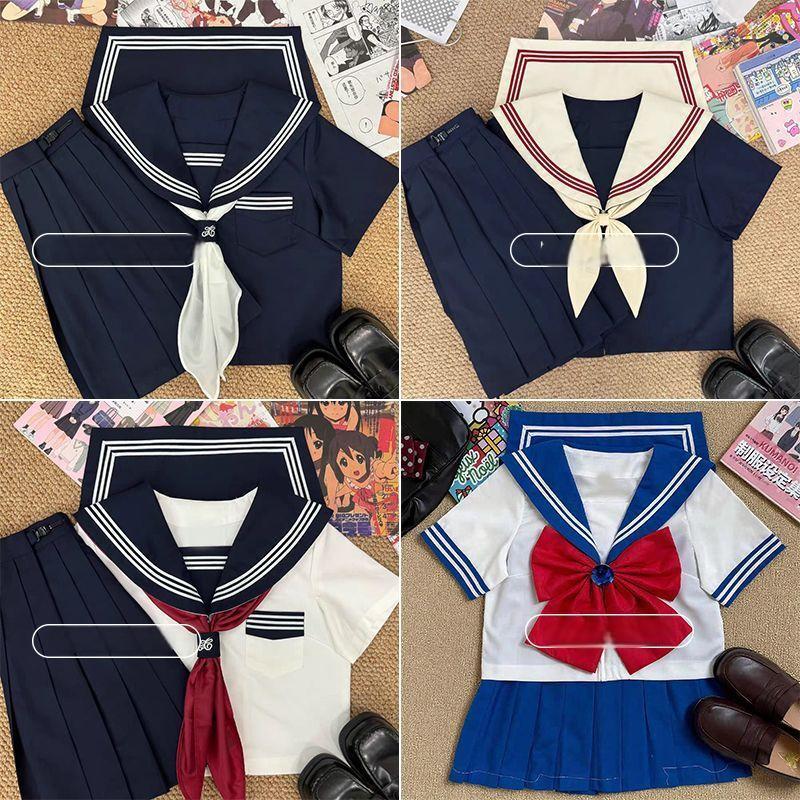 胖MM大码日系ik制服软妹风基础款中间服夏学生短袖水手服多色套装