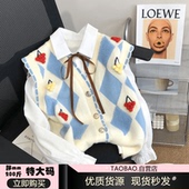 学院风洋气毛衣开衫 新款 背心 小樱桃针织马甲秋季 胖MM200斤特大码