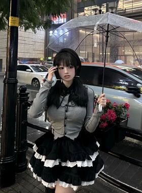 胖MM200斤特大码女纯欲时尚蛋糕裙套装新款性感甜辣妹设计感上衣