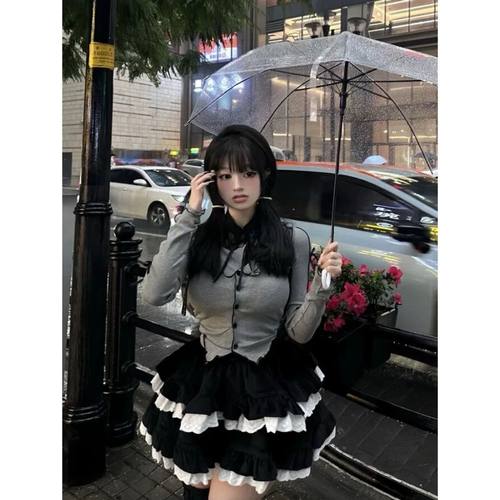 胖MM200斤特大码女纯欲时尚蛋糕裙套装新款性感甜辣妹设计感上衣