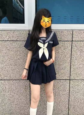 胖MM大码绀三本JK制服水手服学院套装海军领短袖上衣百搭百褶裙女