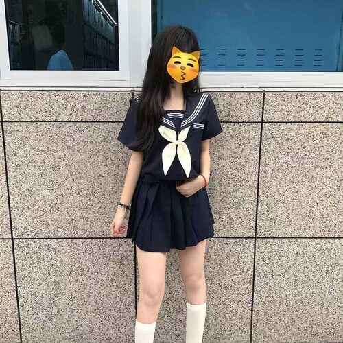 胖MM大码绀三本JK制服水手服学院套装海军领短袖上衣百搭百褶裙女