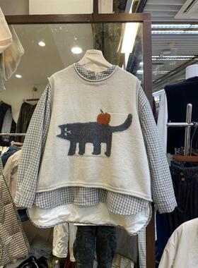 胖MM200斤特大码秋冬设计满分卡通印花圆领套头休闲无袖针织背心