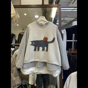 胖MM200斤特大码 针织背心 秋冬设计满分卡通印花圆领套头休闲无袖