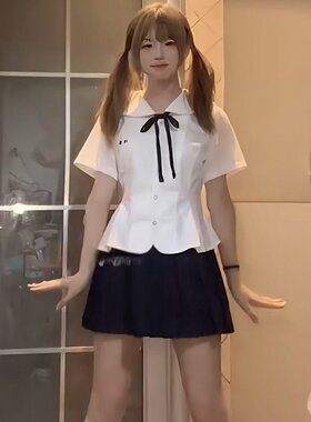 胖MM大码学院风基础jk制服套装白色收腰短袖上衣百褶短裙两件套女