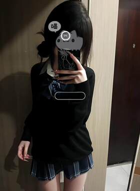 胖MM大码jk制服套装女学生格裙长袖毛衣套头学院风软妹JK叠穿上衣
