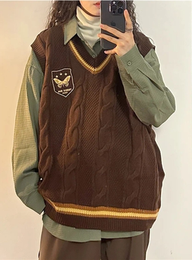 胖MM200斤特大码复古宽松针织衫毛衣马甲背心潮绿色衬衣上衣套装