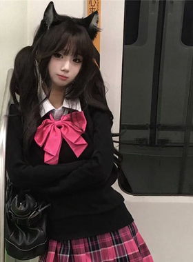 胖MM200斤特大码学院风JK制服针织衫毛衣衬衫百褶半身裙秋冬套装