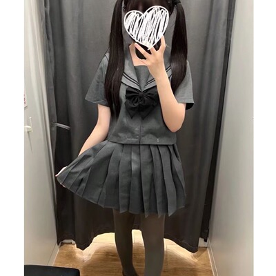 胖MM大码原创jk制服灰色二本水手服长短袖衬衫上衣校供感灰JK短裙