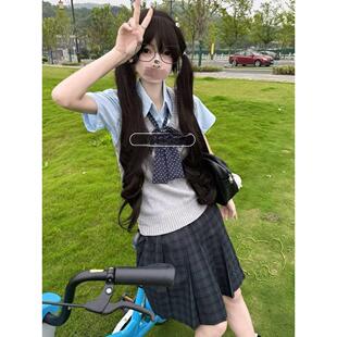 胖MM大码jk制服针织衫无袖马甲背心学院风短袖衬衫夏季海苔半身裙