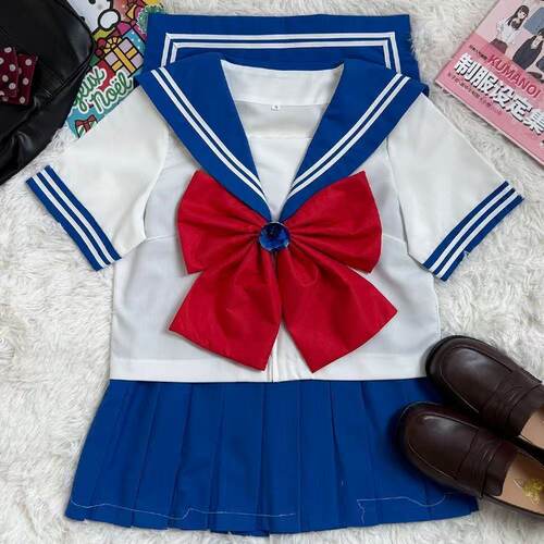 胖MM大码jk制服宝蓝美水手服战士日系学院基础短袖JK百褶裙套装女