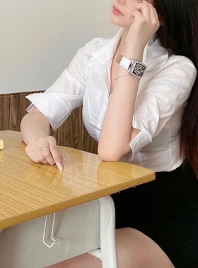 胖MM200斤特大码套装纯欲收腰白色衬衫女辣妹短袖衬衣半身包臀裙