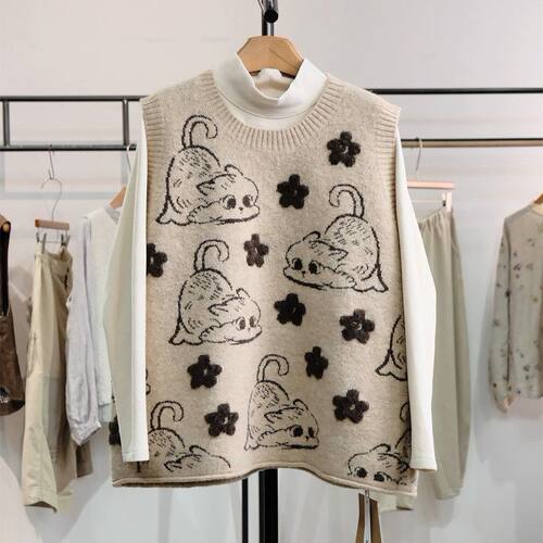 胖MM大码秋冬新款针织马甲背心女外穿超好看时髦洋气宽松马夹上衣