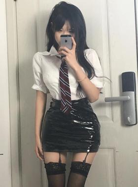 胖MM200斤特大码性感ol修身V领白色夏季纯欲辣妹设计感职业衬衫