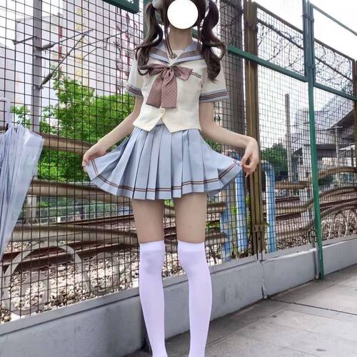 胖MM大码校供感日系薄荷巧长短袖学院风中间服基础款水手服套装女