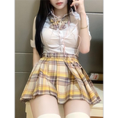 格子百褶裙套装 收腰衬衫 学院风jk裙纯欲辣妹短袖 胖MM200斤特大码