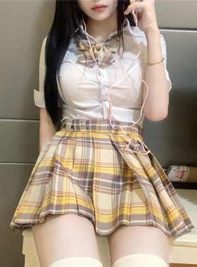 胖MM200斤特大码学院风jk裙纯欲辣妹短袖收腰衬衫格子百褶裙套装