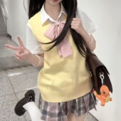 胖MM大码 白桃香裙校供感 套装 日系学院风V领针织背心马甲叠穿衬衫
